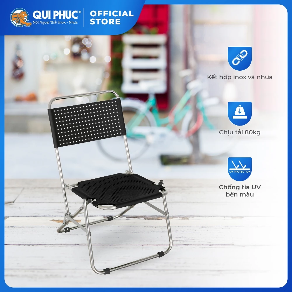 Ghế cà phê Win QUI PHÚC, lưng nhựa thấp, thoáng khí, thoải mái, gấp gọn tiện lợi, dễ sử dụng
