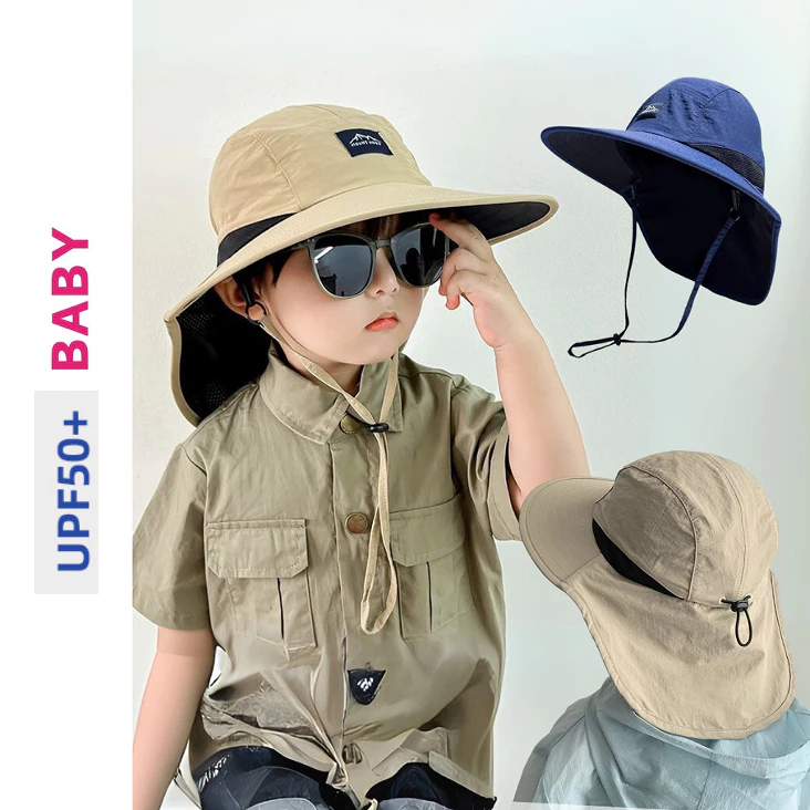 Mũ Nón Rộng Vành Che Gáy Cho Bé Trai Và Bé Gái 3-8 tuổi Mũ Bucket Mùa Hè Chống Tia UV Vải thoáng khí khô nhanh