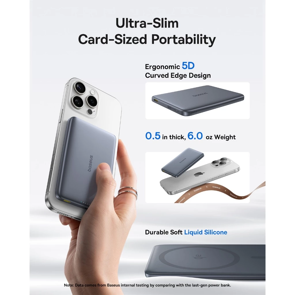 Baseus PicoGo AM41 Ultra-Slim Qi2 Magnetic Power Bank 10000mAh 27W Natural Titanium (Includes Simple Braided Cable US