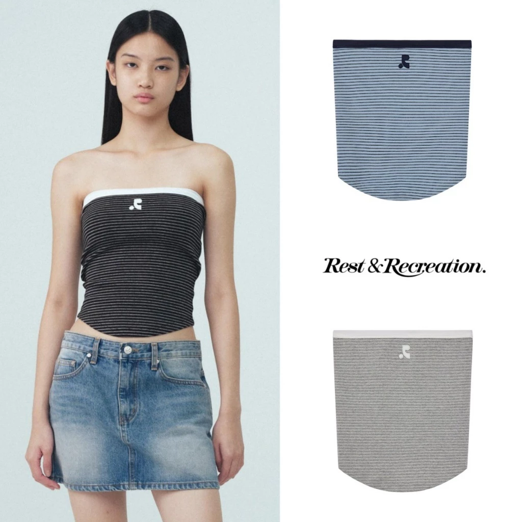 RestAndRecreation Hàn Quốc áp dụng Corset RR thêu mỏng sọc cắt cho phụ nữ áo vest top