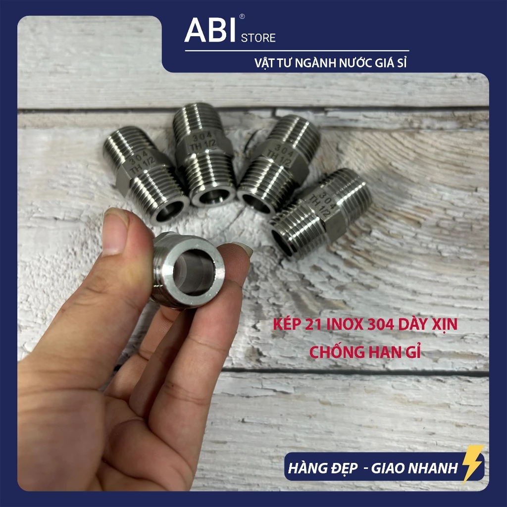 Kép 21 inox 304 cao cấp chống han gỉ, nối 2 đầu ren ngoài dn15(1/2'') | Vật tư ngành nước Abi Store
