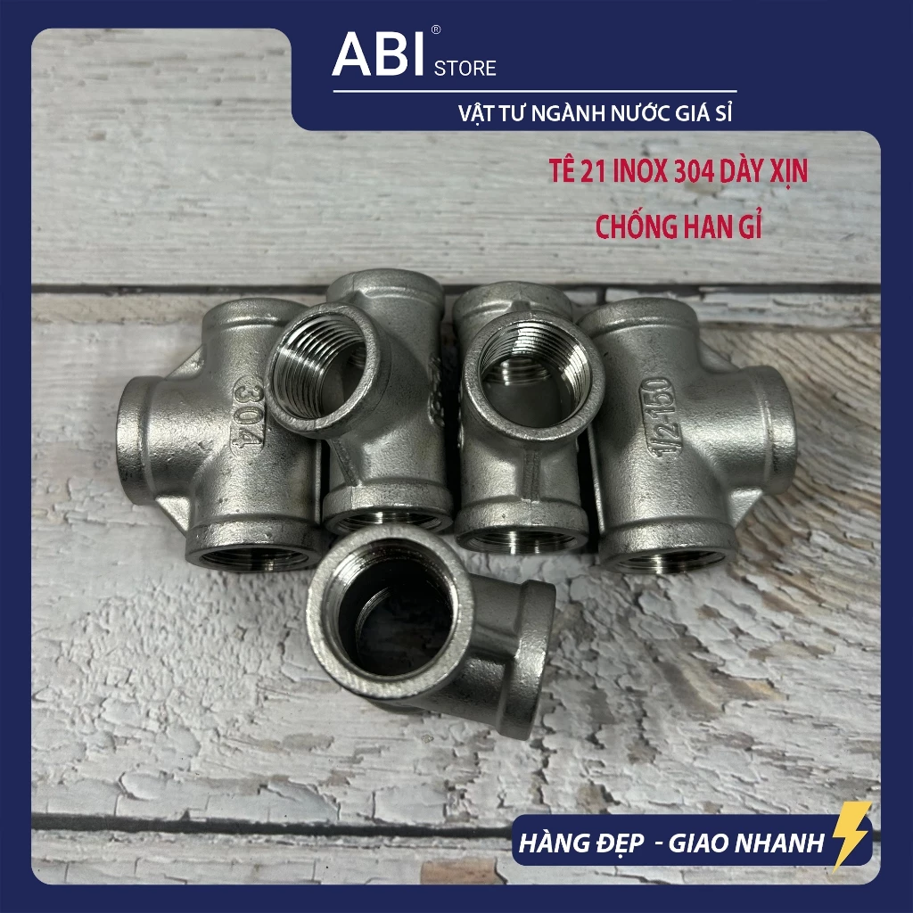 Tê ren trong 21 inox 304 cao cấp chống han gỉ, Nối 3 đầu ren trong dn15(1/2'')| Vật Tư Ngành Nước Abi Store