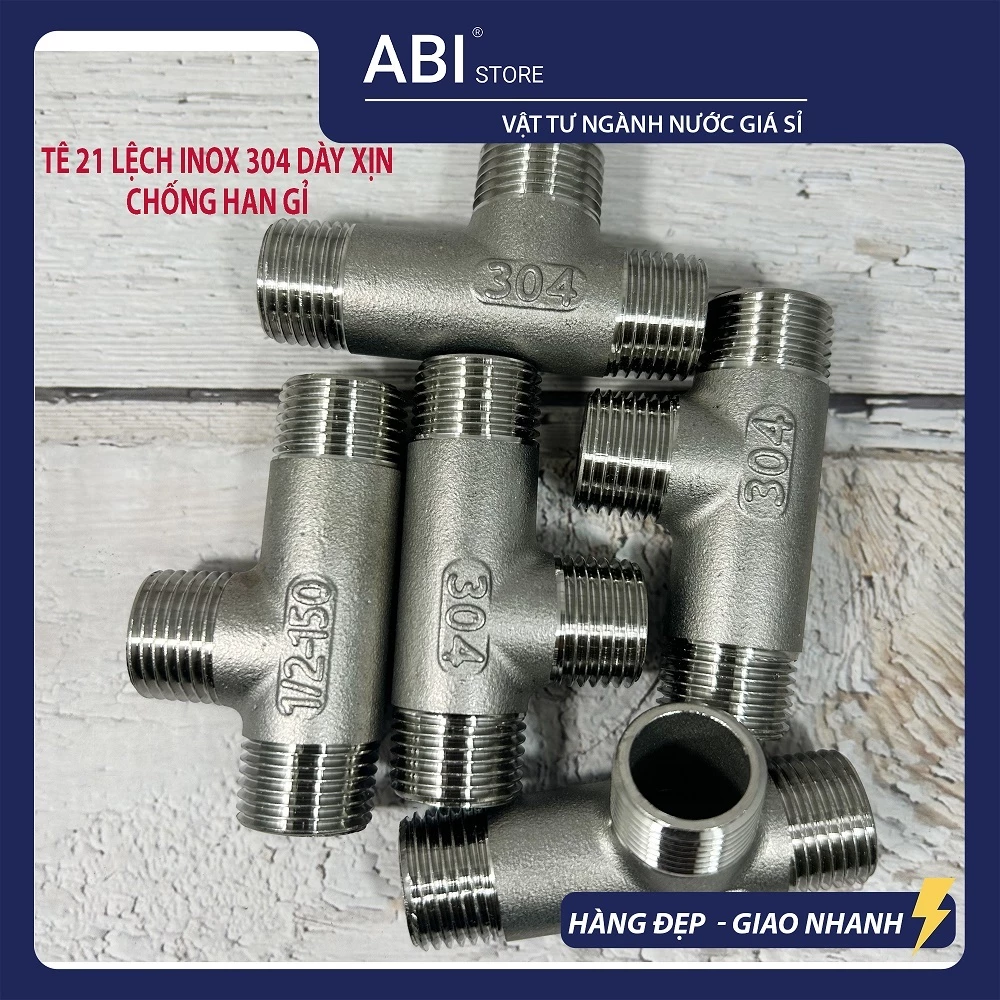 Tê lệch 21 inox 304 cao cấp chống han gỉ, tê 3 đầu ren ngoài lệch dn15(1/2'') | Vật tư ngành nước Abi Store