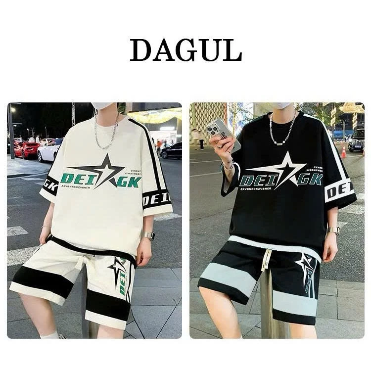 Đồ bộ nam nữ DAGUL chất liệu vải tổ ong mắt nhỏ in DEIGK quần và áo in SAO tay áo có phối viền 2 bên