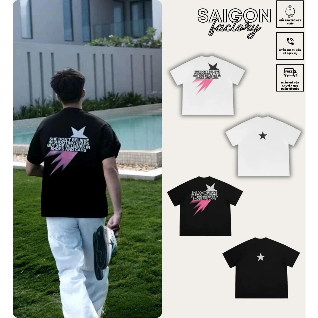 Áo Thun Shooting Stars Kim Tuyến Hot Trend 2025 Chất Vải Cotton 2 Chiều Dày Dặn Đứng Form