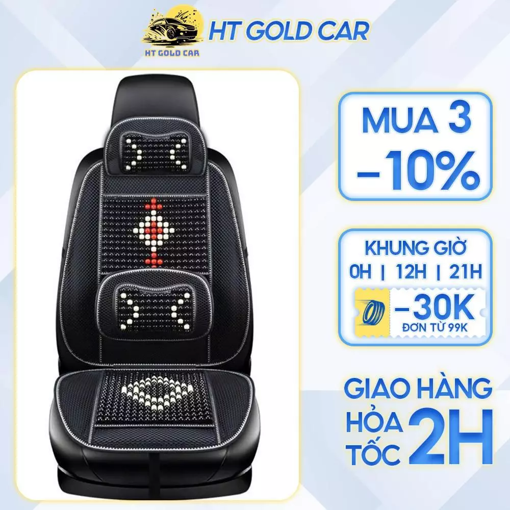 Lót Ghế Ô Tô Nâng Lưng Hạt Gỗ Massage Đệm Lót Lưới Ghế Xe Hơi Thoáng Khí Giảm Đau Lưng HT GOLD CAR