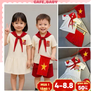 Quần Áo Quốc Khánh 2-9 Cho Em Bé Việt Nam Tặng Kèm Khăn Quàng Đỏ Sao Vàng Cho Cả Bộ Bé Trai Và Váy Đầm Bé Gái - BABY343