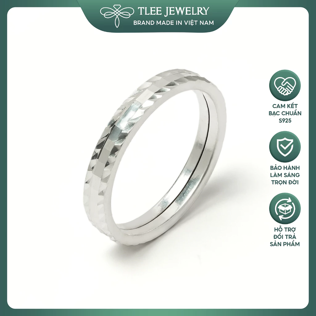 Nhẫn bạc TLEE unisex s925 họa tiết vát chéo đa giác đơn giản, sang trọng TLEE JEWELRY A0387