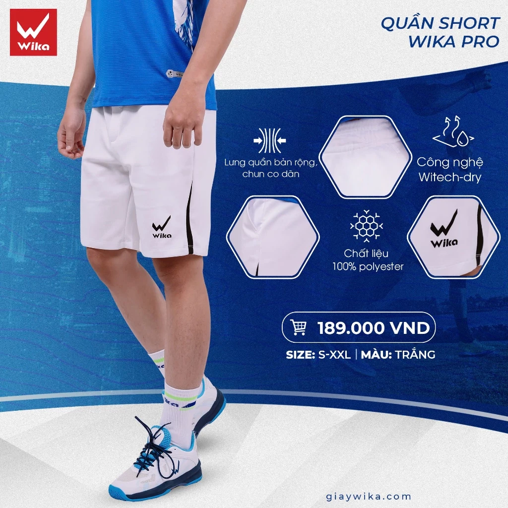 Quân Short Wika Pro Chính Hãng, Chất Liệu Siêu Nhẹ, Thoáng Mát, Thấm Hút Mồ Hôi Vượt Trội