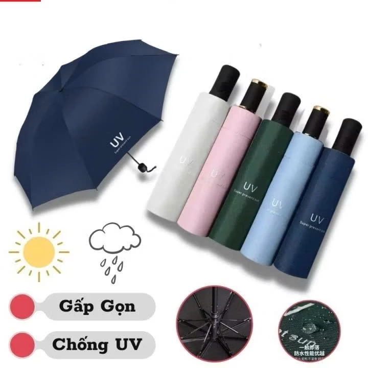 [Tặng Túi Dựng Ô] Ô Gấp Gọn Che Mưa Phủ Lớp Chống Tia UV, Dù Cầm Tay Đi Nắng Cao Cấp