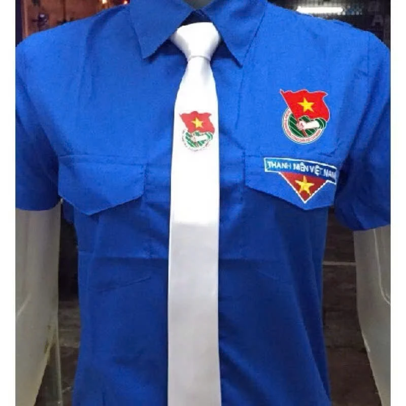 (HỎA TỐC)  CAVAT THẮT SẴN MÀU TRẮNG IN LOGO ĐOÀN