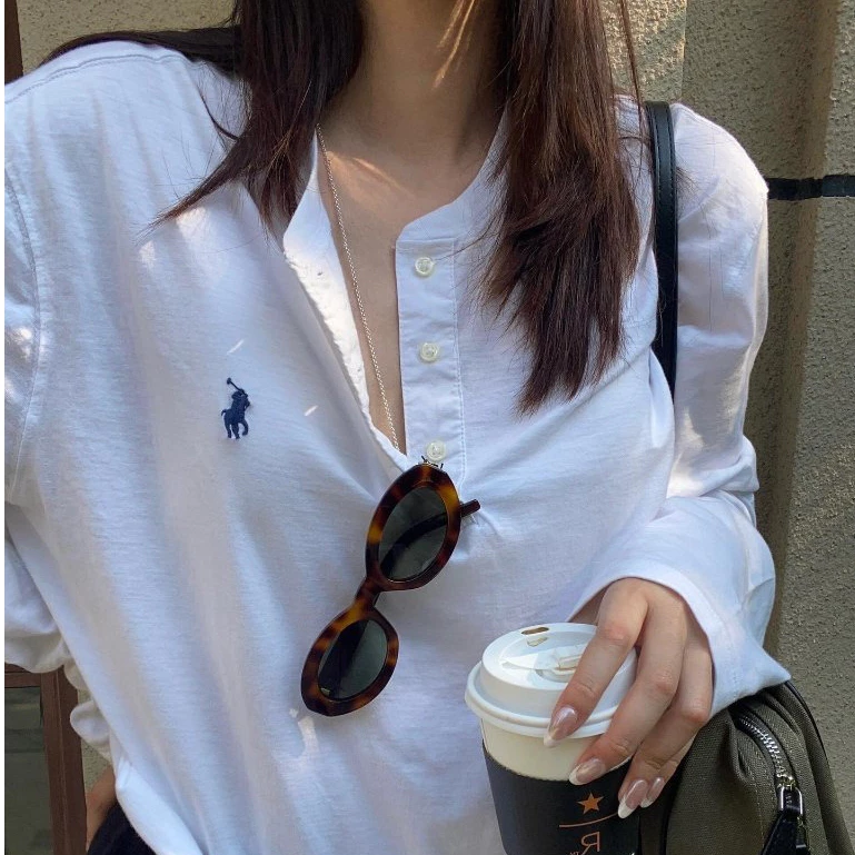 LF nhà tiền cũ ngựa chiến tranh thêu nút áo Henry áo dài tay áo T - shirt lót đáy áo nữ mùa thu LR