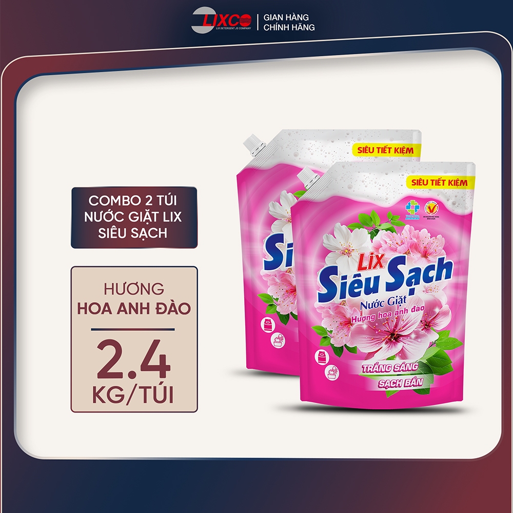 Combo 2 túi nước giặt Lix Siêu Sạch dung tích 2.4kg/túi các hương, 2C-N2503…