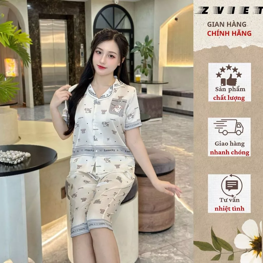 Bộ Pijama mặc nhà lụa Latin cao cấp zviet, Đồ ngủ lụa mềm mịn thiết kế sang trọng thanh lịch A66