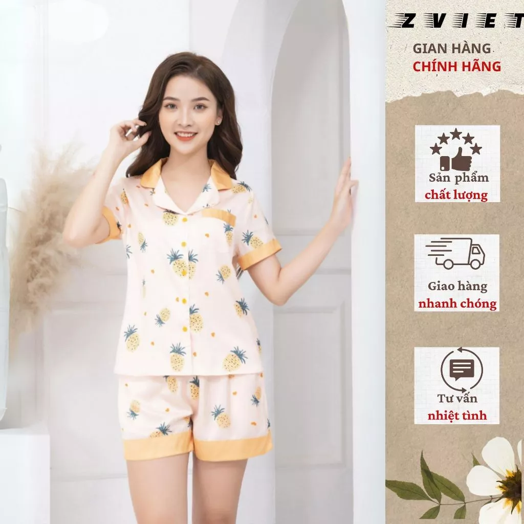Bộ đồ ngủ nữ bộ Pijama quần lửng chất liệu Lụa Pháp  Mát ZVIET  – Tay Cộc Cao Cấp Cho Nội Trợ ĐA5