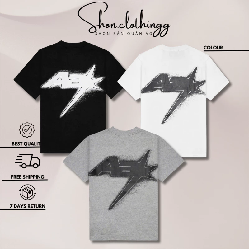 Áo Thun AA Stu Thêu Ngực Phối In Lưng Logo Basic Chất Cotton 2 Chiều Thoáng Mát Full Tem Tag Mạc