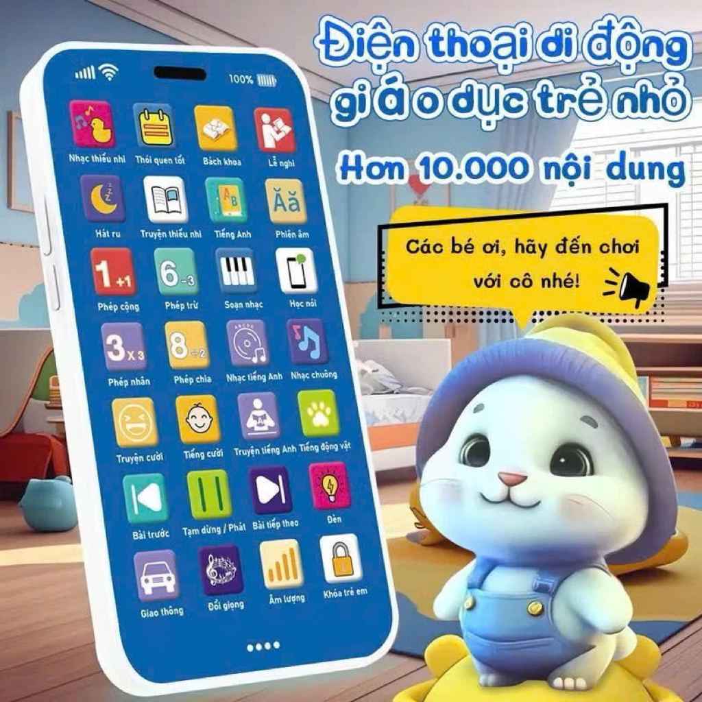 [ Có tiếng việt] Đồ chơi điện thoại thông minh có Tiếng Việt có đèn kèm sạc mô phỏng như thật