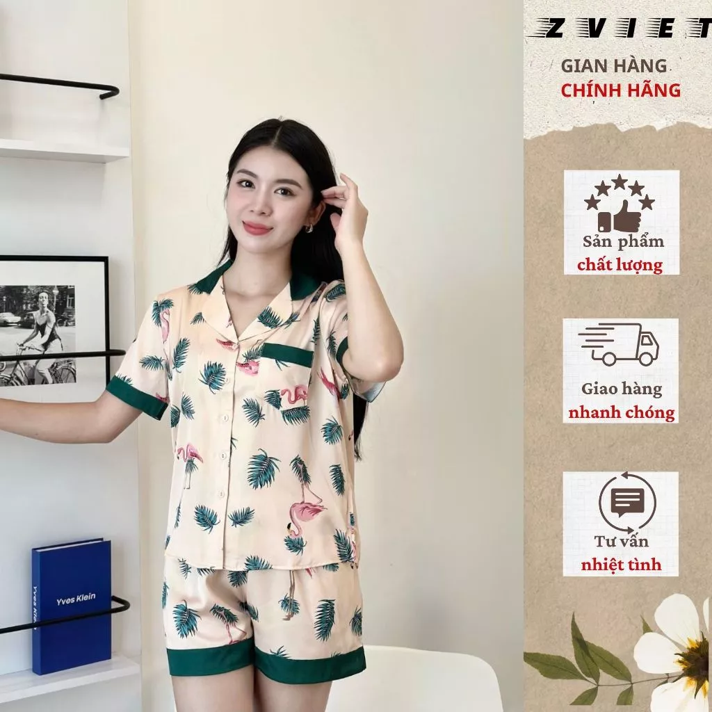 Bộ đồ pijama mặc nhà lụa Latin quần cộc zviet mềm mịn họa tiết thiết kế sang trọng thanh lịch CĐ12