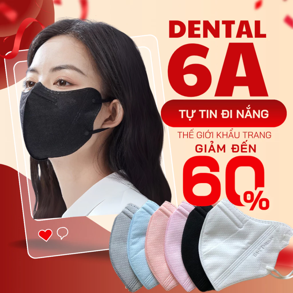 Thùng 300 và 100 Cái Khẩu trang 6A DENTAL 4 lớp kháng khuẩn, Dày Dặn chống tia UV, che kín khuôn mặt
