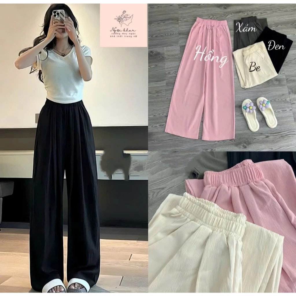 Quần Ống Rộng Chất Đũi Cạp Chun Lưng Cao dài phong cách nhật bản Lên Dáng Siêu Xinh Mặc Bốn Mùa