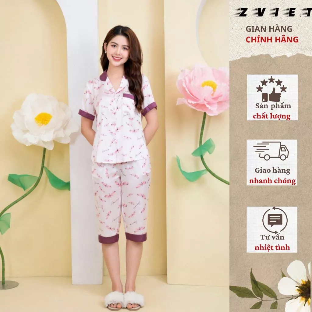 Bộ đồ ngủ nữ bộ Pijama quần lửng  Cao Cấp Kiểu Dáng Thanh Lịch, Mềm Mịn, Trẻ Trung Zviet 024