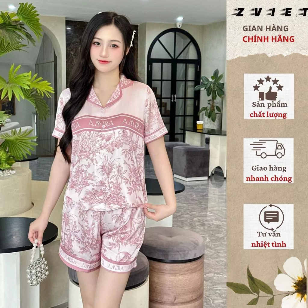 Bộ đồ ngủ Pijama mặc nhà lụa Latin cao cấp đùi lửng Zviet mềm mịn thiết kế sang trọng thanh lịch A71