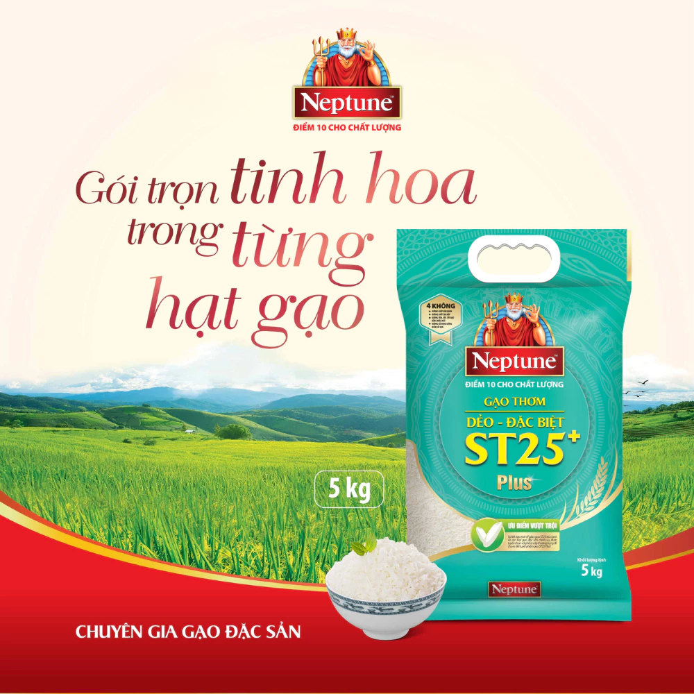 Gạo Thơm Dẻo Đặc Biệt ST25 Plus Neptune 5kg