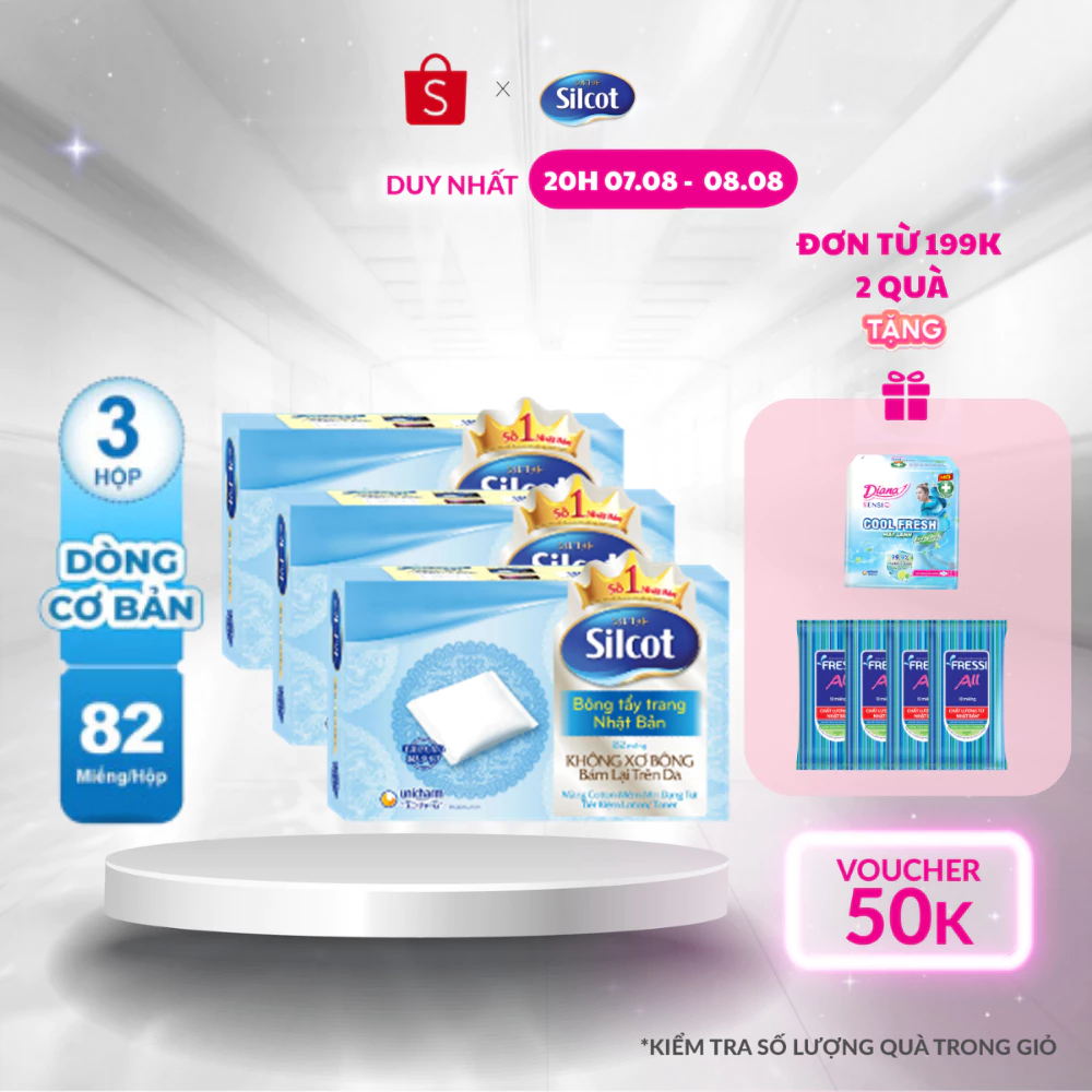 Bộ 3 hộp Bông trang điểm (bông tẩy trang) Silcot 82 miếng/hộp
