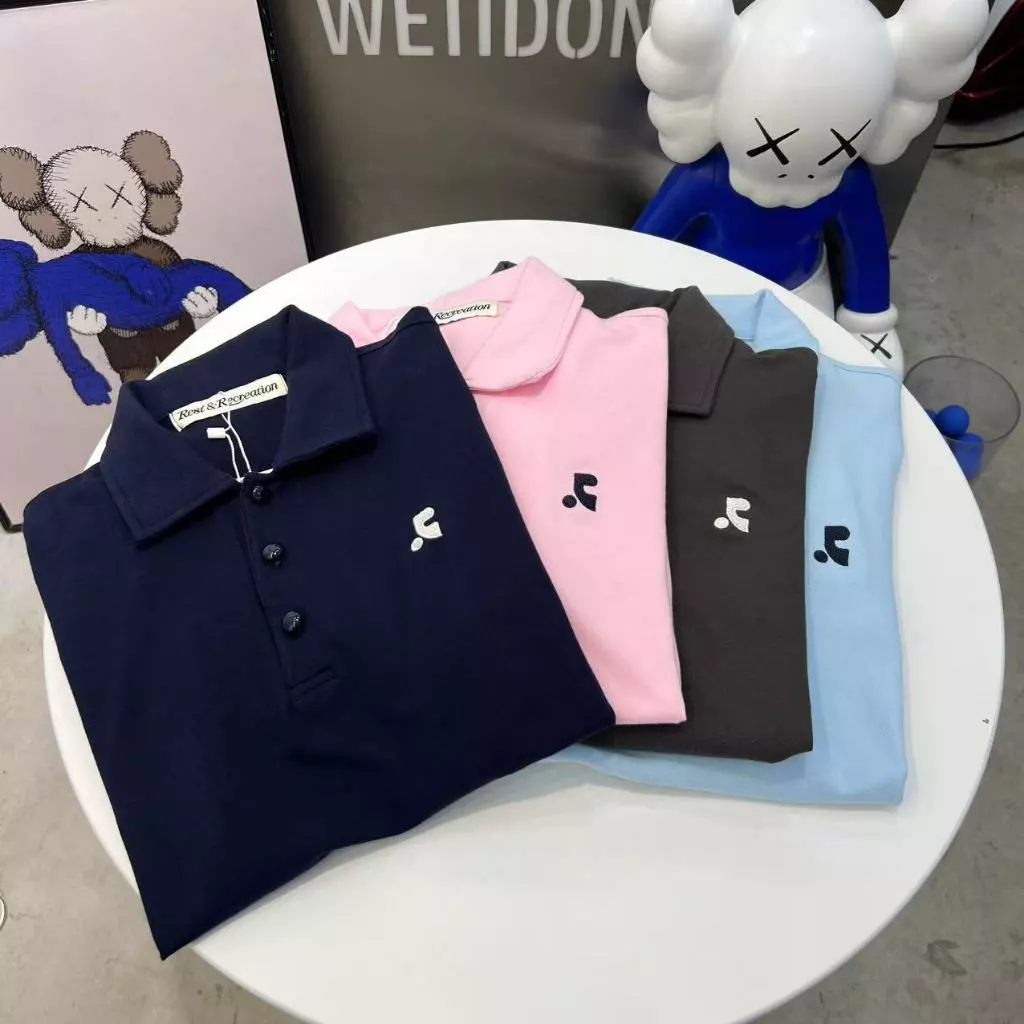 Hàn Quốc đại lý restandrecreation ve áo nút RR dài tay áo T-Shirt lỏng lẻo polo cổ áo hàng đầu nữ triều mùa thu đồng tín