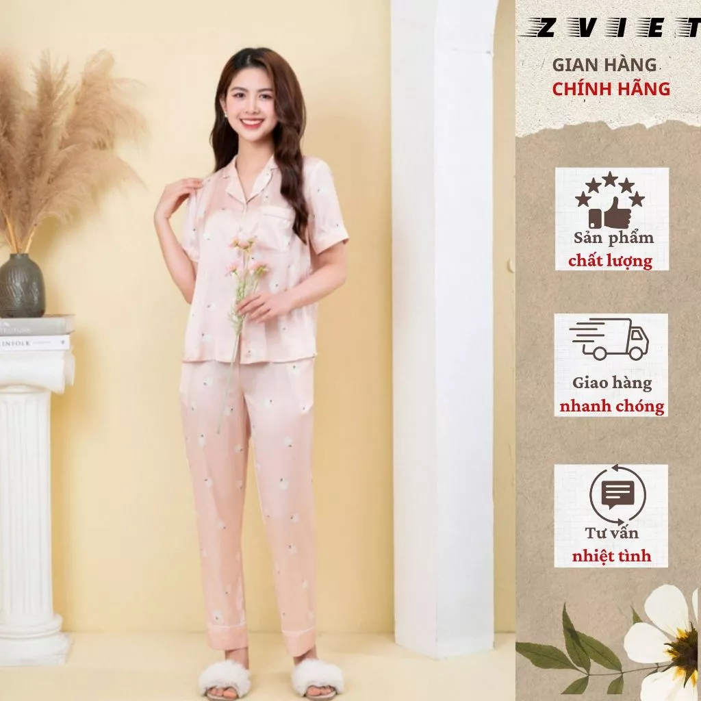 Bộ đồ ngủ nữ ,bộ Pijama quần lửng Zviet chất liệu lụa mát mềm mịn nhẹ nhàng trẻ trung thanh lịch A21
