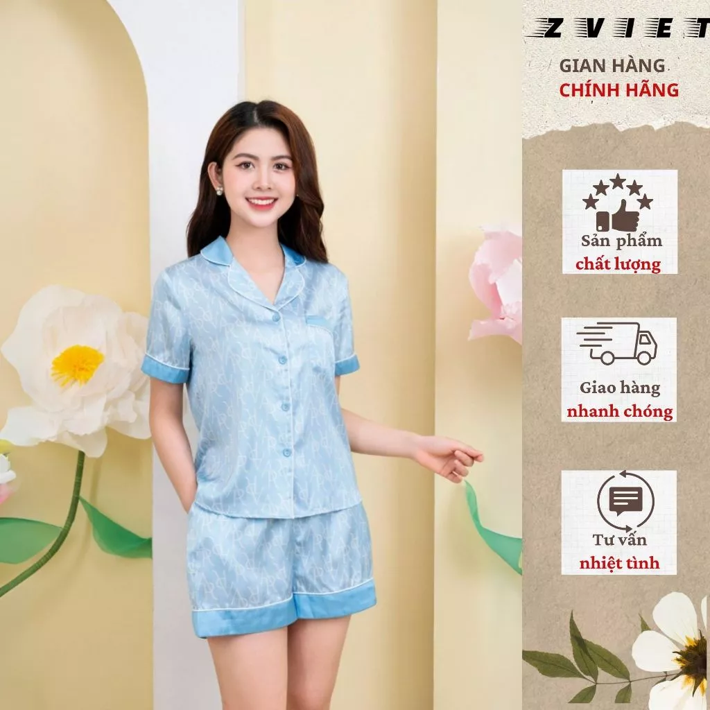 Bộ đồ ngủ nữ ,bộ Pijama quần lửng Zviet chất liệu lụa mát mềm mịn nhẹ nhàng trẻ trung thanh lịch A23