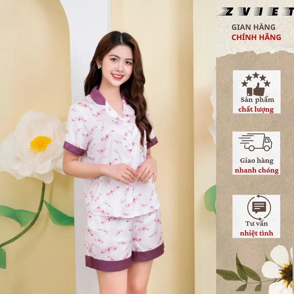 Bộ đồ ngủ nữ ,bộ Pijama quần lửng Zviet chất liệu lụa mát mềm mịn nhẹ nhàng trẻ trung thanh lịch A32