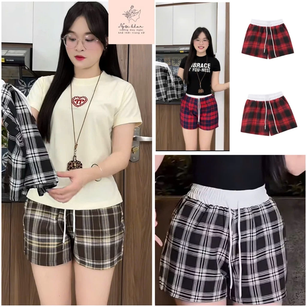 [COMBO  QUẦN] Quần đùi KẺ SỌC KÈM DÂY phong cách Hàn Quốc dáng rộng cạp chun tôn dáng cho nữ