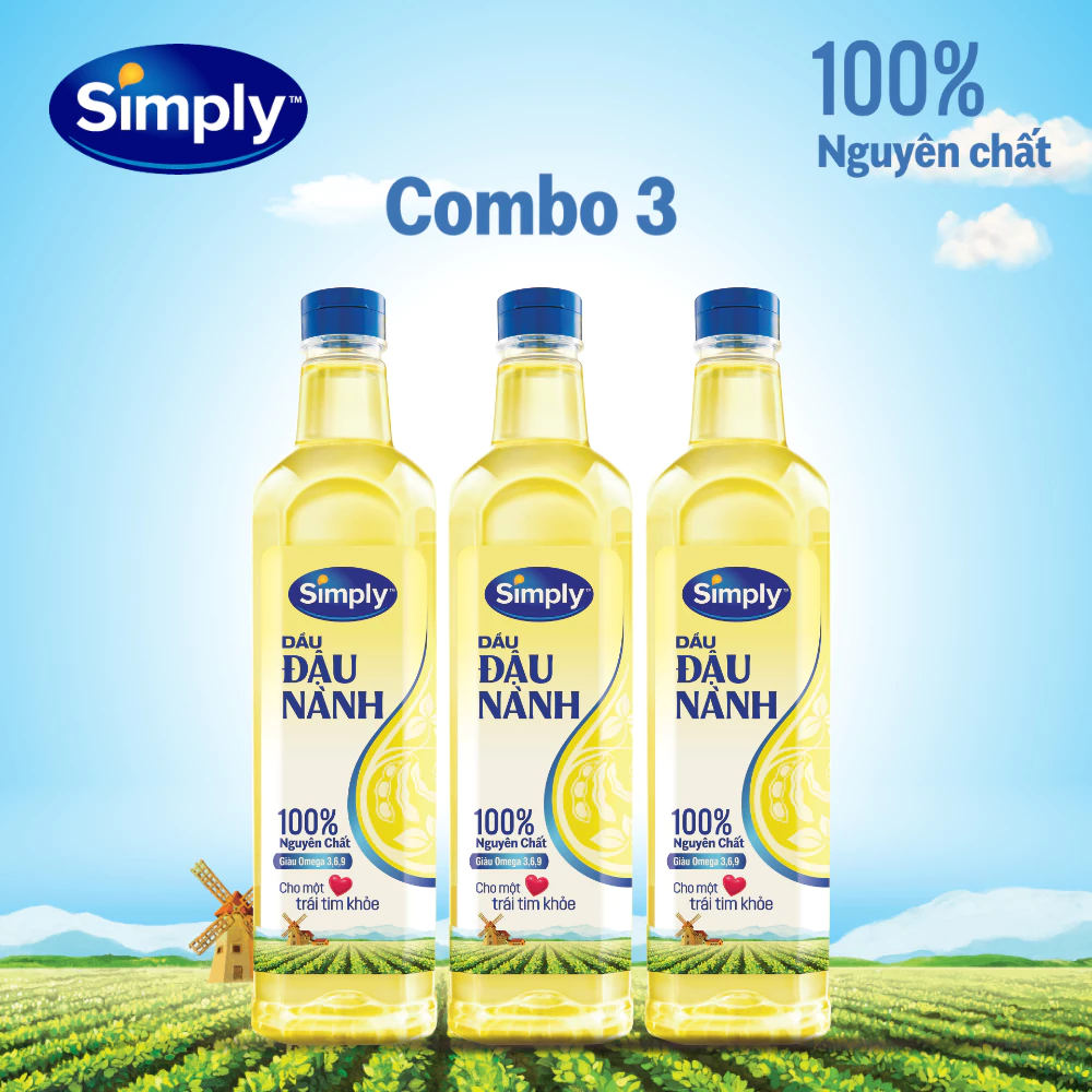 Combo 3/6 Dầu Đậu Nành Simply 1L Giàu Omega Tốt Cho Tim