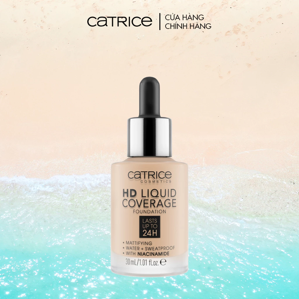 Kem nền Catrice HD Liquid Coverage Foundation che phủ tự nhiên tạo độ mịn màng cho da 30ml