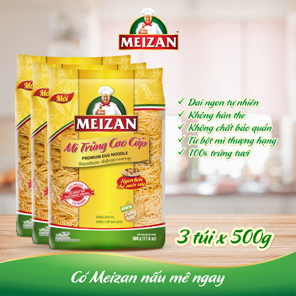 Combo 3/6 Mì trứng cao cấp Meizan 500gr
