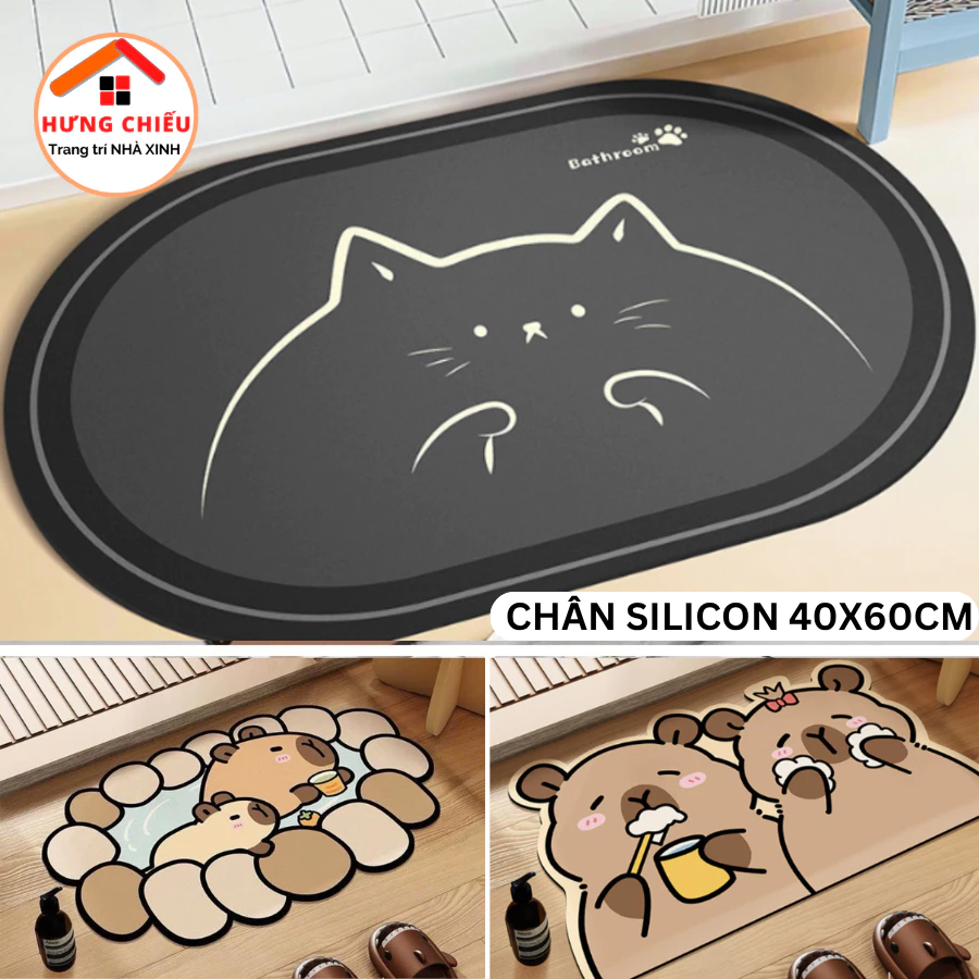 Thảm chùi chân silicon 40x60cm thấm hút nước chống trơn trượt trang trí phòng khách, nhà tắm ED04