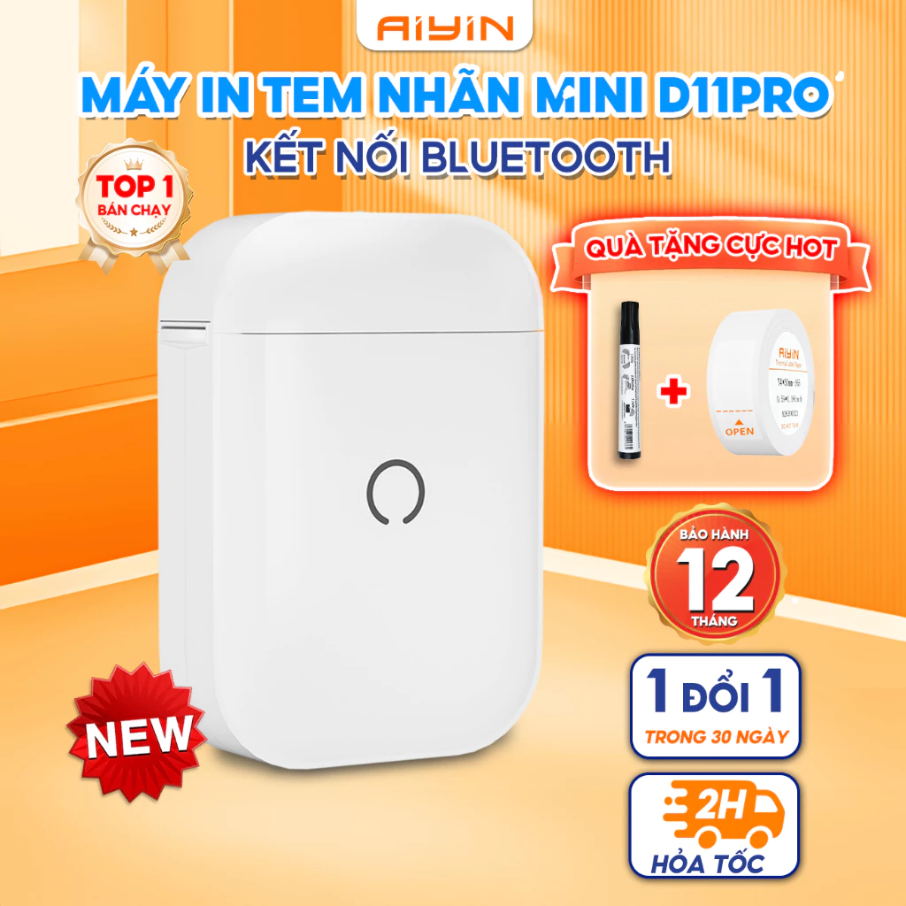 Máy In Nhiệt Mini Cầm Tay AYIN Bluetooth D11Pro, In Hình Cho Bé, In Sticker, Note Dụng Cụ Học Tập