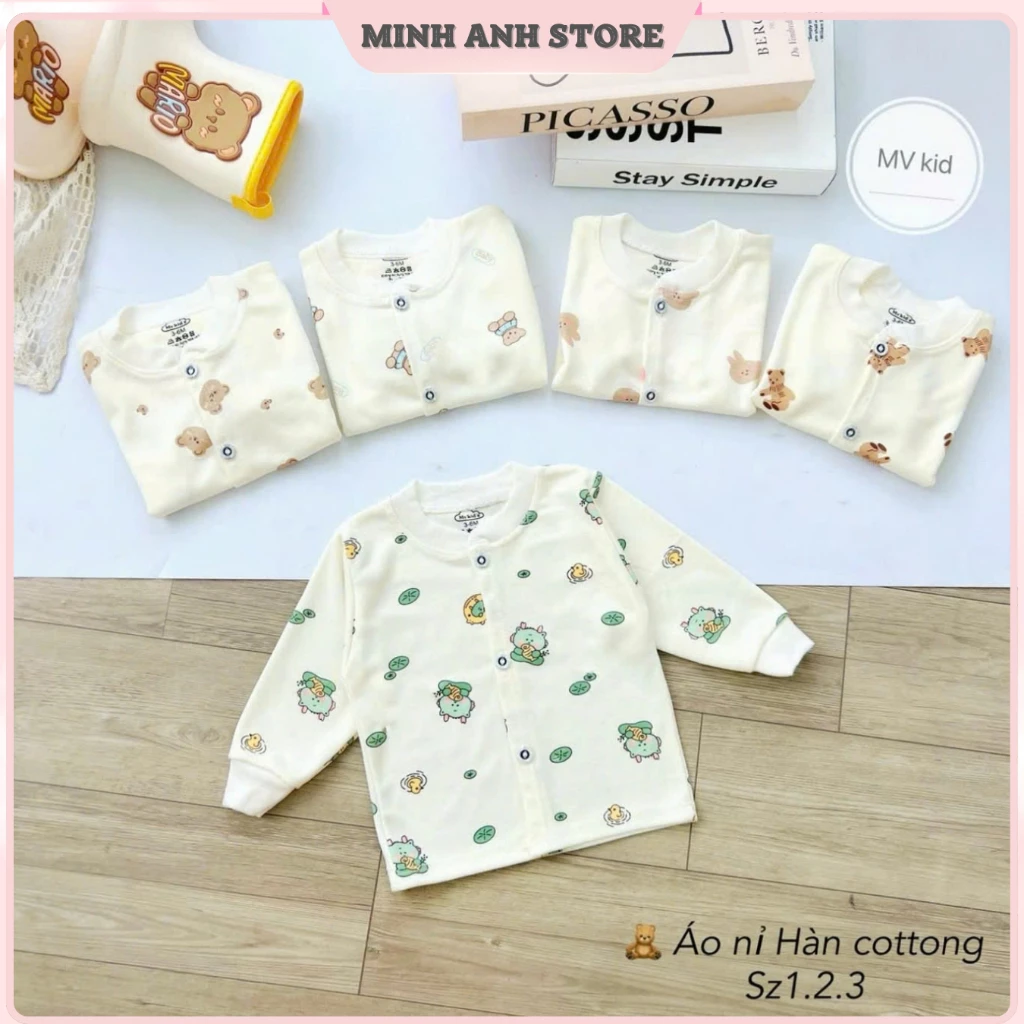 [Set 3-5] Áo Nỉ Hàn Vải Cotton Khuy Giữa Mềm Mại Giữ Ấm Tốt Cho Bé Từ 3-9kg