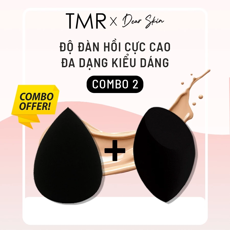 Combo 2 Mút Black Trang Điểm TMR Mịn và Dễ Tán Khô và Uớt Tiện Dụng,