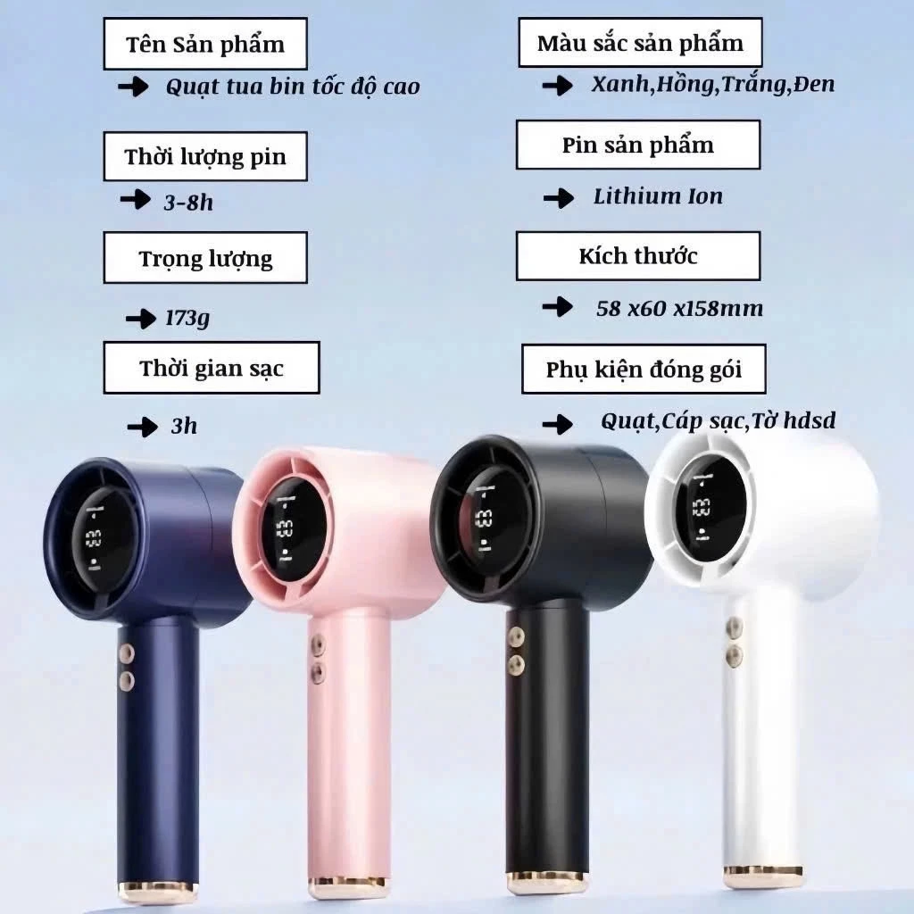 Quạt cầm tay mini N68 100 cấp độ, màn hình hiển thị pin quạt sạc siêu nhỏ pin cao 4000mAh