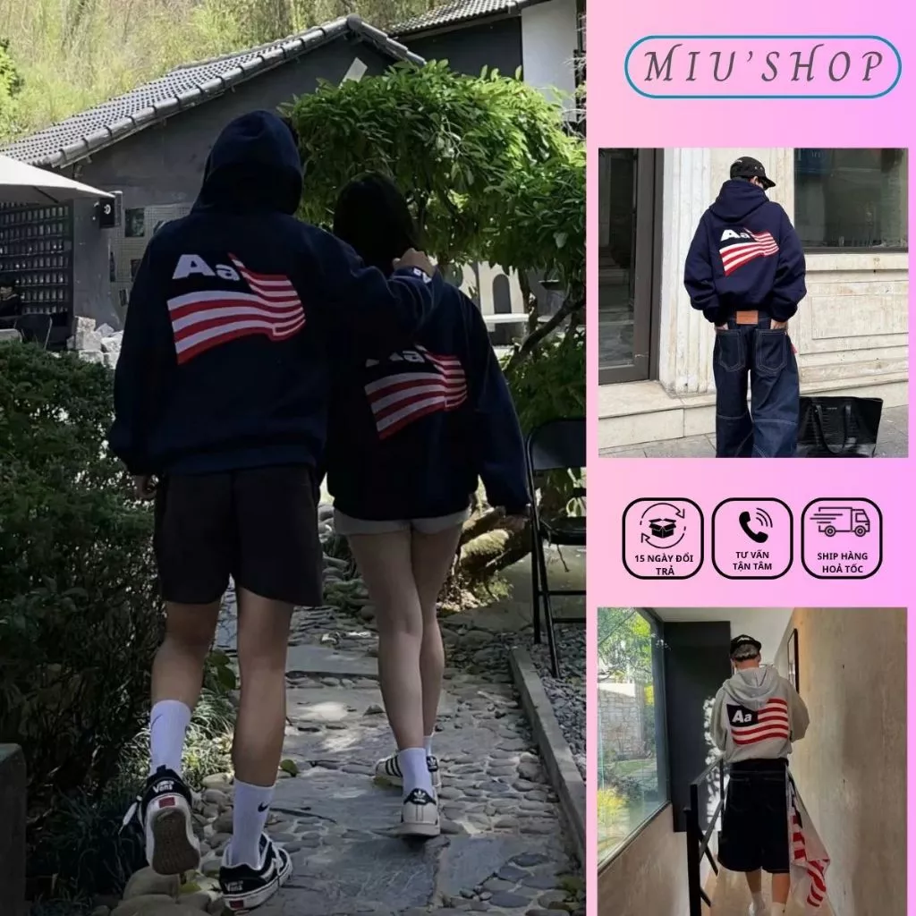 Áo Khoác Hoodie Zip Aastu Thêu Cờ Mỹ Form Rộng, Áo Khoác Boxy Chất Nỉ Chân Cua Thêu Xù Hình Lá Cờ Cực Xịn Hot Trend