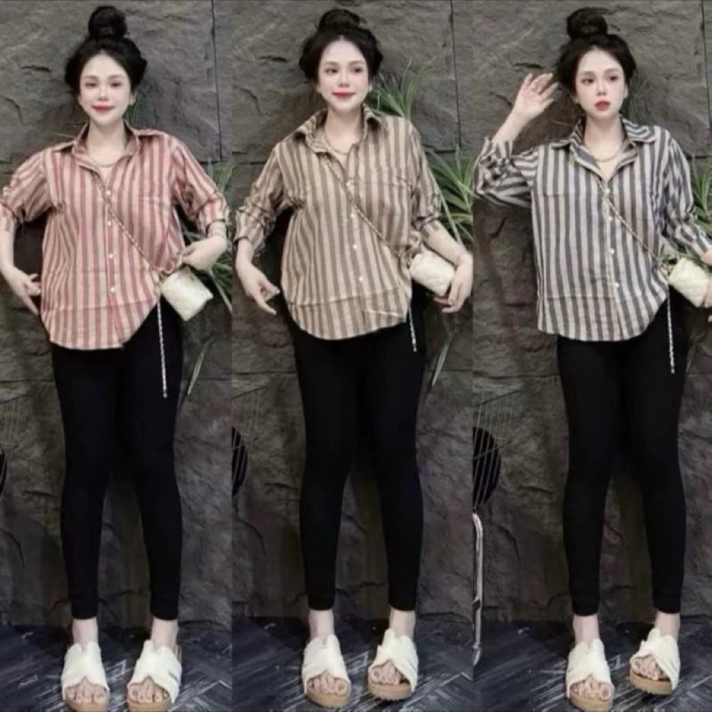 Áo sơ mi dài tay kẻ sọc to dành cho nữ mẫu hot 2025