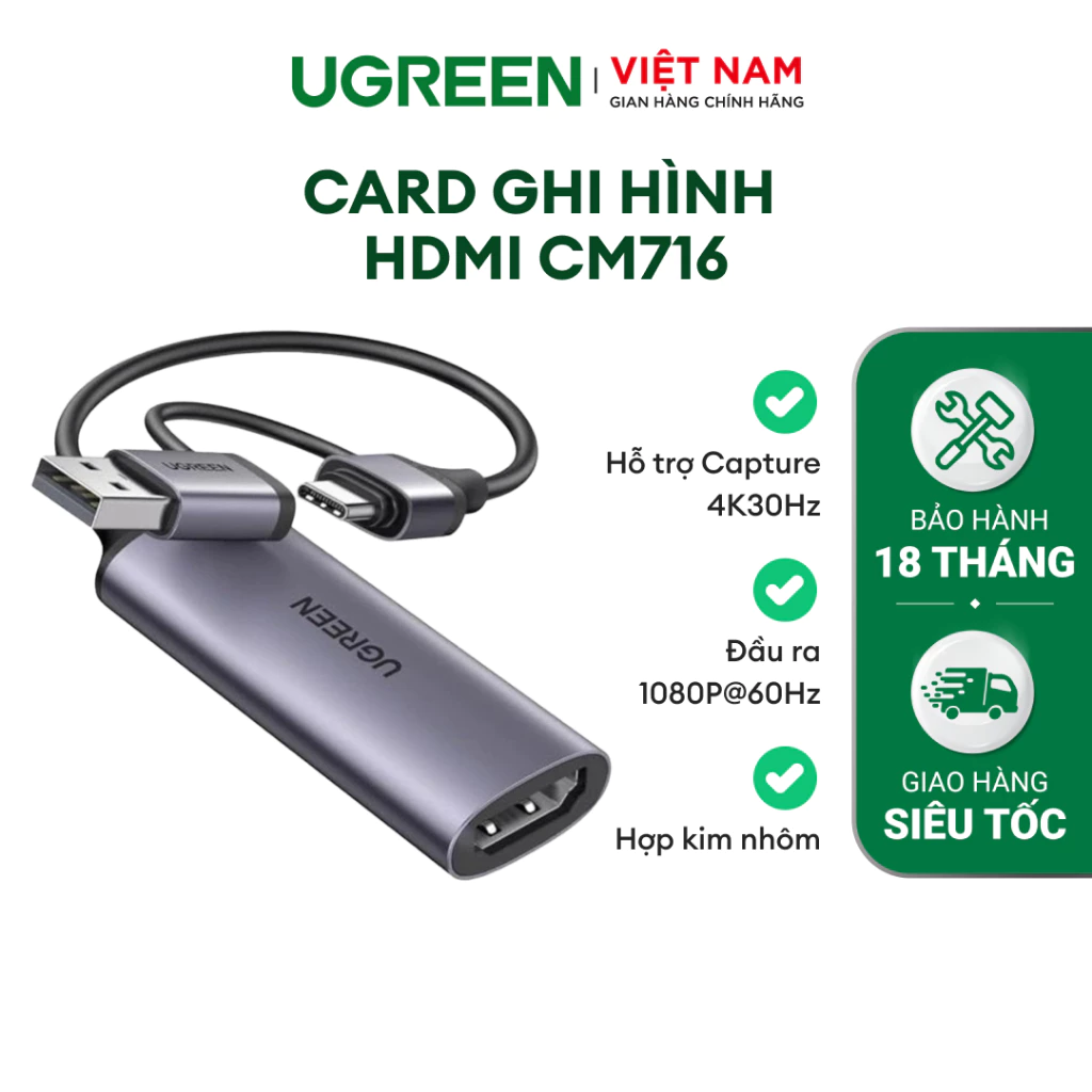 Card ghi hình HDMI Ugreen CM716/CM629 | Độ phân giải đầu ra 1080P@60Hz / 2K@30Hz | Bảo hành 18 tháng 1 đổi 1