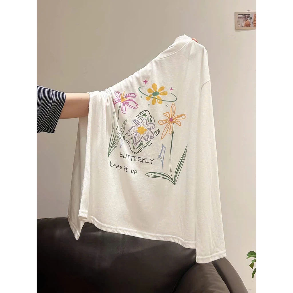 Áo thun nữ tay dài chất xược giấy MENINA, áo thun nữ dài tay dáng rộng chất xược in hình thời trang.