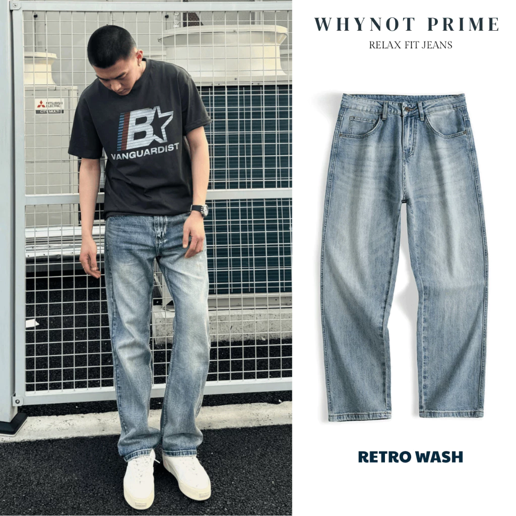 Quần Jean Nam Ống Suông Đứng màu Xanh Wash Regular WN PRIME, Quần Bò Nam Nữ Form Suông Rộng Có BigSize