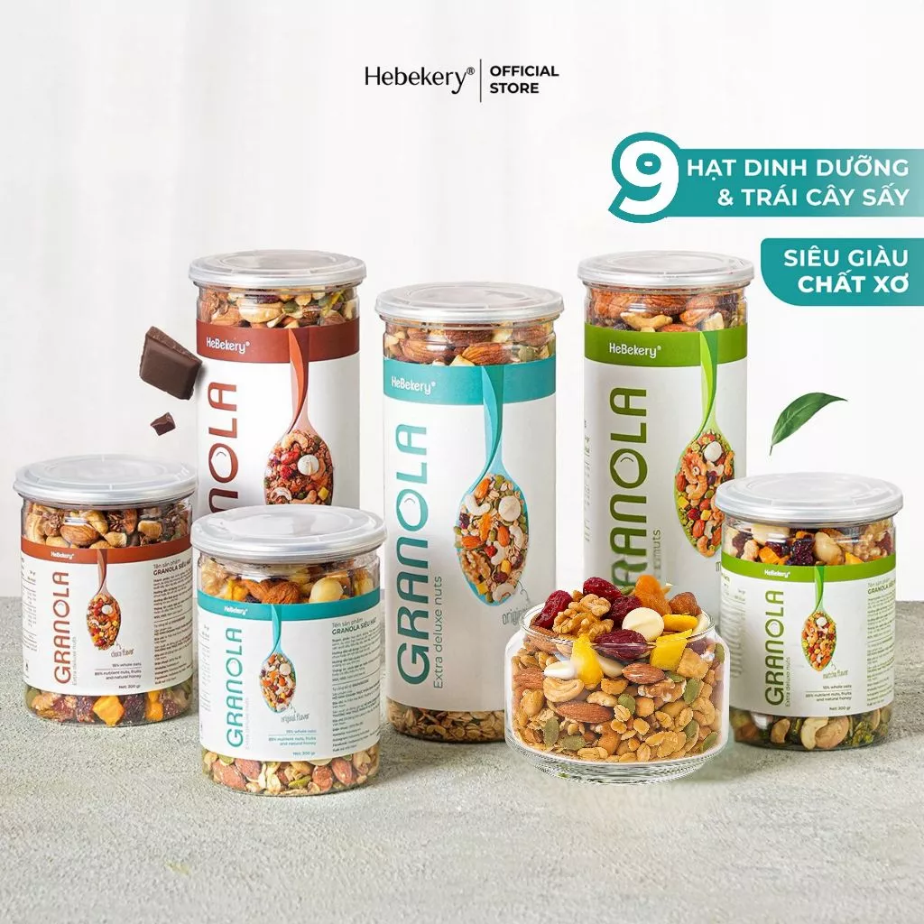 500gr Granola Siêu Hạt Vị Truyền Thống, Cacao, Matcha - Ngũ Cốc Dinh Dưỡng HEBEKERY by HEBE