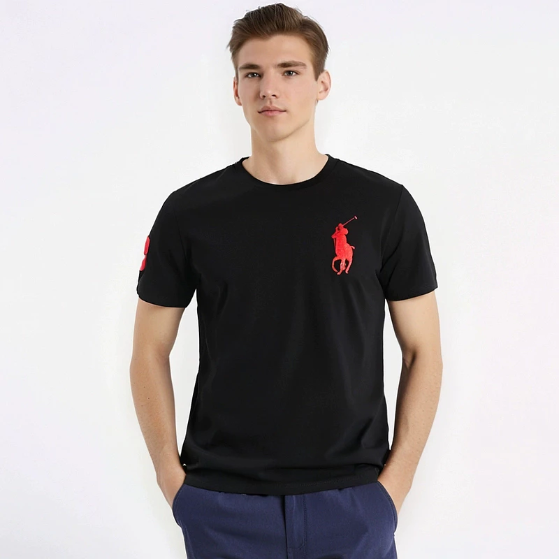 Áo thun nam cổ trụ tay ngắn RL Áo thun nam họa tiết đơn Áo thun nam thêu Logo ngựa Áo nam hàng thun Áo thun nam họa tiết