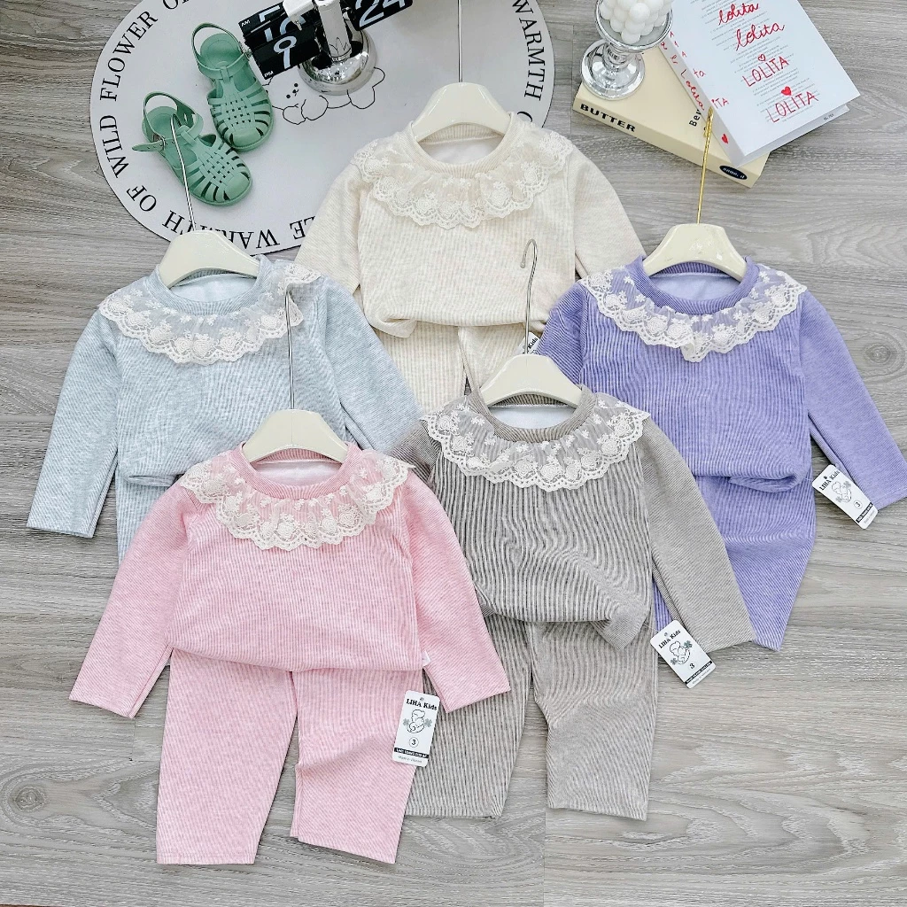 Com bo 3 Bộ dài tay cho bé gái - đồ bộ bé gái chất liệu tăm thỏ mềm mịn 5-15kg