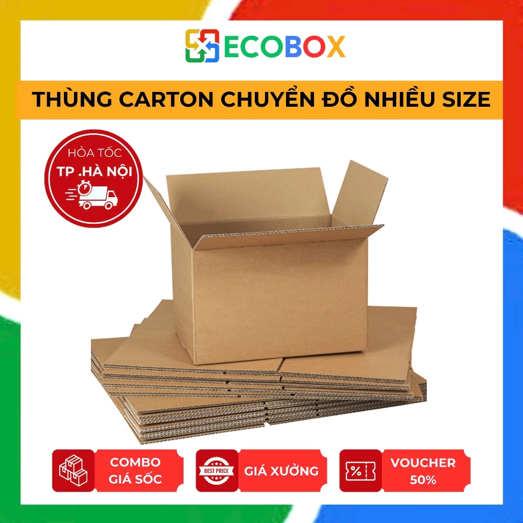 50x40x30 COMBO 10 Thùng carton chuyển nhà, Hộp carton đóng hàng size to giá xưởng - ECOBOX